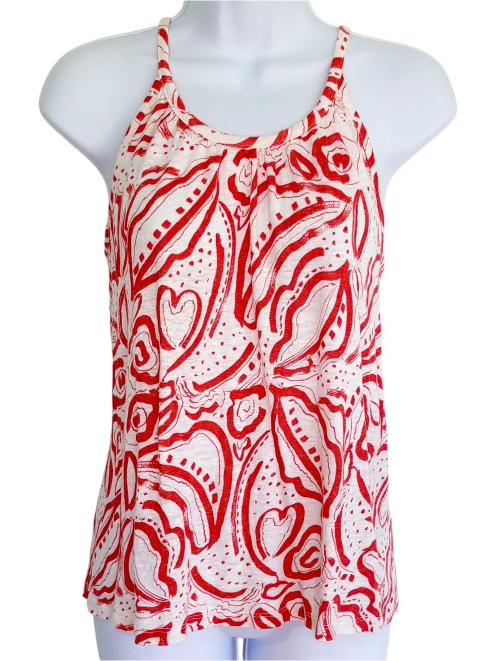 C&C CALIFORNIA 100% Linen Paisley Resort Boho Tank Top Red White Size M
